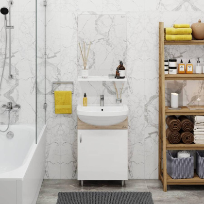 Тумба Onika Эко 52 напольная, белая/дуб сонома (ум. Акватон 52) Тумба Onika Эко 52 напольная, белая/дуб сонома (ум. Акватон 52)