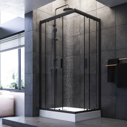 W90G-404-100280-BT Gem душ.ограждение 100х80 прям.,стекло прозрачное, профиль Черный мат.,без поддон