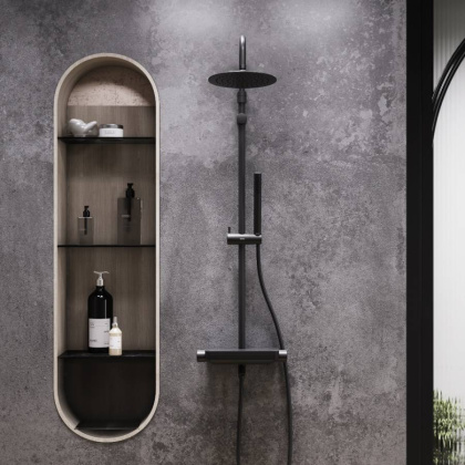 936760300 Scandinavian Pure душевая система  с ванно  душевым ТМС смесителем полкой, чёрный