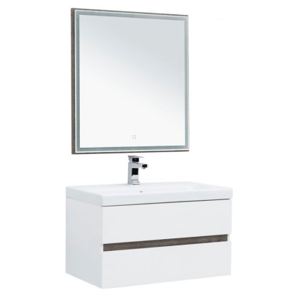 Мебель для ванной Aquanet Беркли 80 белый/дуб рошелье (зеркало дуб рошелье)