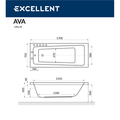 Ванна EXCELLENT Ava 170x70 "SOFT" (золото) Ванна EXCELLENT Ava 170x70 "SOFT" (золото)