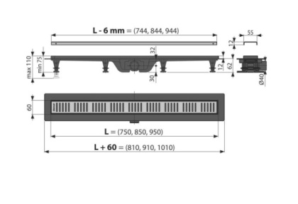 Водоотводящий желоб с порогами для перфорированной решетки, черный-брасс Водоотводящий желоб с порогами для перфорированной решетки, черный-брасс