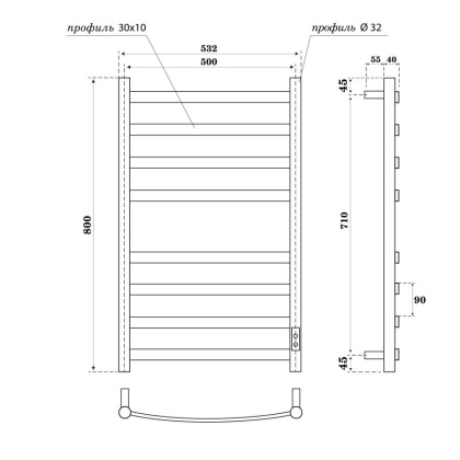 Полотенцесушитель электрический Point Антея PN17858B П8 500x800, диммер справа, черный Полотенцесушитель электрический Point Антея PN17858B П8 500x800, диммер справа, черный