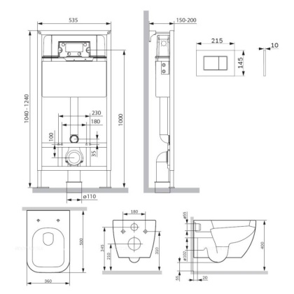 IS70201.901701 Инсталляция с клавишей ProC S Белый глянец. с подвесным унитазом Gem FlashClean с сид м/лифт