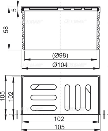 Горло сливного трапа, решетка 105x105 мм нержавеющая сталь