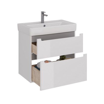 Тумба Lemark BUNO 80см под 1 раковину, подвесная/напольная, 2 ящика, цвет корпуса, фасада: Белый глянец