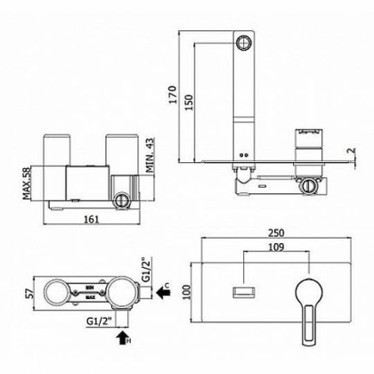 Смеситель для раковины Paffoni Ringo RIN104BO (с внутренней частью)