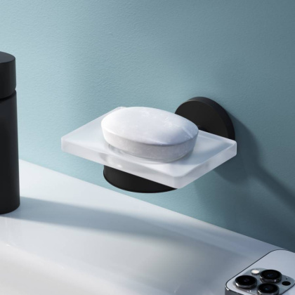 Стеклянная мыльница X-Joy с настенным держателем, 5,3х11х11,2 см, белая, A85A34222