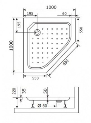 Душевой поддон RGW Style-TR 100 x 100 см трапеция, акриловый, белый, 16180500-11