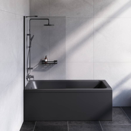 W90BS-080-140BT Gem шторка на борт ванны 80х140, фиксированная, Черный, стекло прозрачное