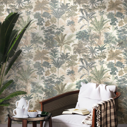 Обои виниловые Оазис мотив, тёмный зелёный