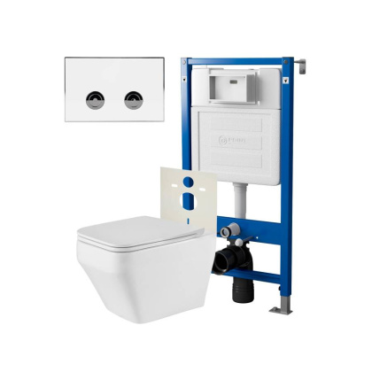 Сет: Система инсталляции пневматическая Point Элемент П для подвесного унитаза PN45121 + Клавиша смыва для пневматической инсталляции Point Венера, белый/хром, PN44071WC + Унитаз подвесной Point Аврора PN41101 безободковый, белый, сиденье дюропласт, микро