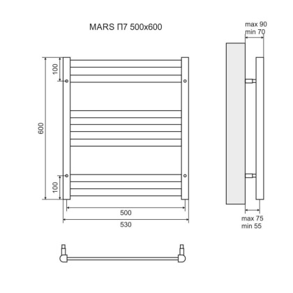 Полотенцесушитель электрический Lemark Mars LM35607E П7 500x600, левый/правый Полотенцесушитель электрический Lemark Mars LM35607E П7 500x600, левый/правый