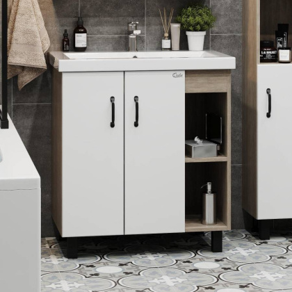 Тумба Onika Тимбер 70 напольная, белая мат./дуб сонома (ум. Фостер 70)