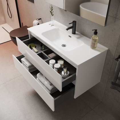 Тумба подвесная SANCOS Libra 1190х450х500, c двумя ящиками оснащенными доводчиками, белый глянец , арт. LB120-1W Тумба подвесная SANCOS Libra 1190х450х500, c двумя ящиками оснащенными доводчиками, белый глянец , арт. LB120-1W