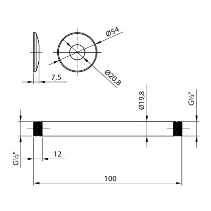 Держатель для лейки верхнего душа, потолочный, высота 10 см, нерж. сталь/хром, блистер
