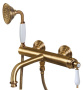 APHRODITE-VDM-03/24-Bi Смеситель для ванны и душа однорычажный в комплекте с ручным душем, исполнение золото 24 карат, ручки белые
