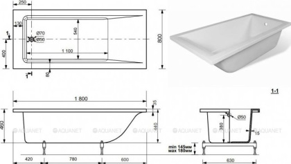 Ванна из искусственного мрамора Эстет Дельта 180x80                                                     Ванна из искусственного мрамора Эстет Дельта 180x80