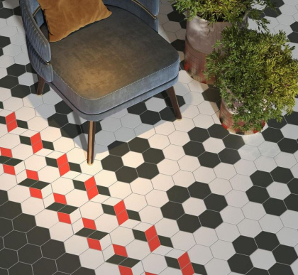 Декор 5 VT\A287\SG1010 Кальсада Черный/Белый/Красный (12см*10,4см*7мм) (45шт/0,561м2) Шестиугольник, шт