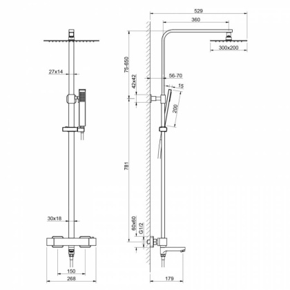 Душевая стойка Timo Tetra-Thermo SX-0169/18 с термостатом, черное золото Душевая стойка Timo Tetra-Thermo SX-0169/18 с термостатом, черное золото
