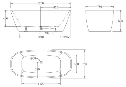 Акриловая ванна без перелива BELBAGNO BB72-1700-W0, 1700x780x600 Акриловая ванна без перелива BELBAGNO BB72-1700-W0, 1700x780x600