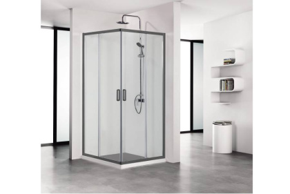 AQ ARI KV10020BL Душевой уголок квадратный, двери раздвижные 1000x1000x2000 профиль черный, стекло прозрачное