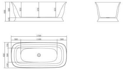 Акриловая ванна BELBAGNO BB400-1700-800