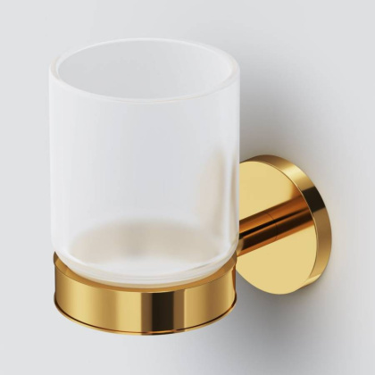 Стеклянный стакан с настенным держателем, 9х6,8х10,5 см, цвет белый с золотом, A85A34399