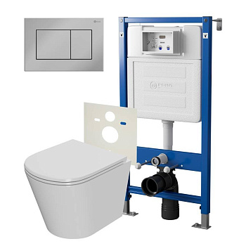 Сет: Система инсталляции Point Элемент для подвесного унитаза PN45120 + Клавиша смыва для инсталляции Point Ника, хром, PN44081C + Унитаз подвесной Point Виктория безободковый, сиденье микролифт PN41061