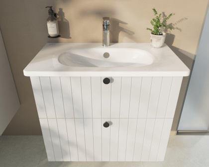 Тумба с раковиной Vitra Root Groove 80 см с круглой раковиной, 2 ящика, матовый белый