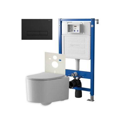 Сет: Система инсталляции Point Элемент для подвесного унитаза PN45120 + Клавиша смыва для инсталляции Point Меркурий, черная матовая, PN44831BM + Унитаз подвесной Point Веста безободковый, белый, сиденье дюропласт, микролифт, быстросъем. PN41701