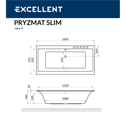 Ванна EXCELLENT Pryzmat Slim 160x75 "LINE" (бронза) Ванна EXCELLENT Pryzmat Slim 160x75 "LINE" (бронза)