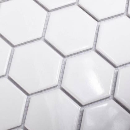 Керамическая мозаика, Hexagon small White Glossy 51x59, Geometry