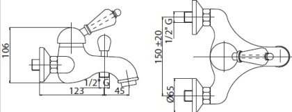 ELITE-VM-02-M Смеситель для ванны и душа однорычажный, исполнение бронза, ручка бронза