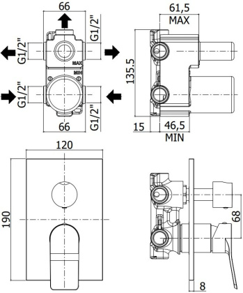 Смеситель для душа Paffoni Tilt TI019NO/M (с внутренней частью)