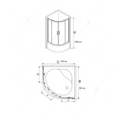 Душевой уголок RGW Dolphin TN-109 90х90 28911999-101 с поддоном профиль Хром стекло рифленое