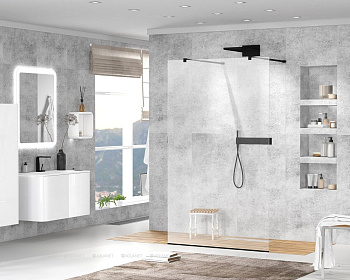 LIBERTA-L-2-125-C-NERO Душевая перегородка с возможностью двустороннего входа, стекло прозрачное, профиль чёрный, 1250x1950 мм