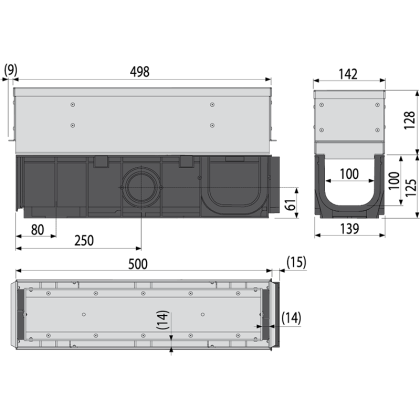 Щелевой дренажный канал с асимметричной сервисной надставкой 100 мм