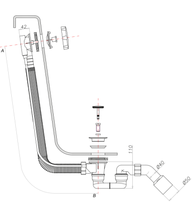 Сифон для ванны и душевого поддона Omnires TK104-1.25+64-SBR, античная медь Сифон для ванны и душевого поддона Omnires TK104-1.25+64-SBR, античная медь