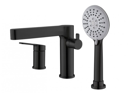 DELTA Смеситель на борт ванны с ручным выдвижным душем, чёрный матовый, DEL-BVD3-NERO
