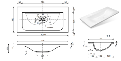 Раковина "Bali 100 silk" 1000х450 Раковина "Bali 100 silk" 1000х450