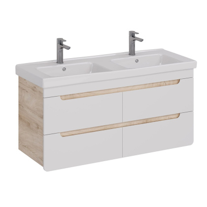 Тумба Lemark OLIVIA 125см под 2 раковины, подвесная,4 ящика, цвет корпуса: Дуб кантри, цвет фасада: Белый глянец