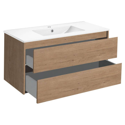 База под раковину Gio 100 подвесная, 2 выкатных ящика soft-close, N.Oak