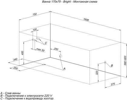 Акриловая ванна Aquanet Bright 170x75 (с каркасом) Акриловая ванна Aquanet Bright 170x75 (с каркасом)