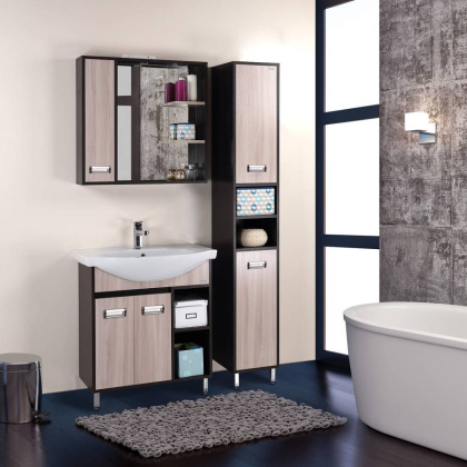 Шкаф-зеркало Onika Гамма 75 ясень шимо/венге, левый, с подсветкой Шкаф-зеркало Onika Гамма 75 ясень шимо/венге, левый, с подсветкой