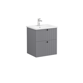Тумба с раковиной Vitra Root Groove 60 см с круглой раковиной, 2 ящика, матовый серый