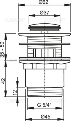 Донный клапан сифона для умывальника CLICK/CLACK 5/4", цельнометаллический с переливом и малой заглушкой Донный клапан сифона для умывальника CLICK/CLACK 5/4", цельнометаллический с переливом и малой заглушкой