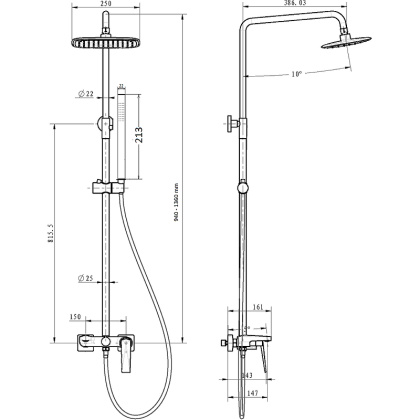 Стойка для душа со смесителем VENTURO Shine Gun Metall Стойка для душа со смесителем VENTURO Shine Gun Metall