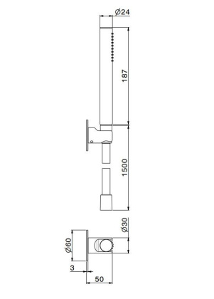 Ручной душ OLE с держателем для лейки и шлангом,  без выхода для подачи воды, хром