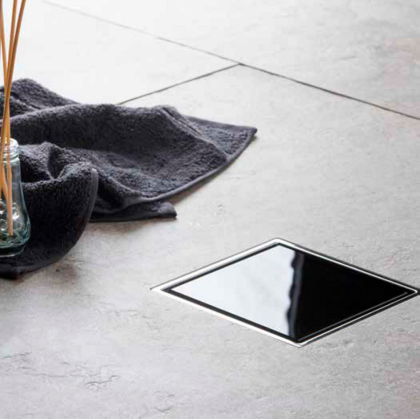 13000090 Точечный трап 150х150 мм Confluo Standard Black Glass 2, чёрное стекло, с рамкой Исполнение: Хром  13000090 Точечный трап 150х150 мм Confluo Standard Black Glass 2, чёрное стекло, с рамкой Исполнение: Хром